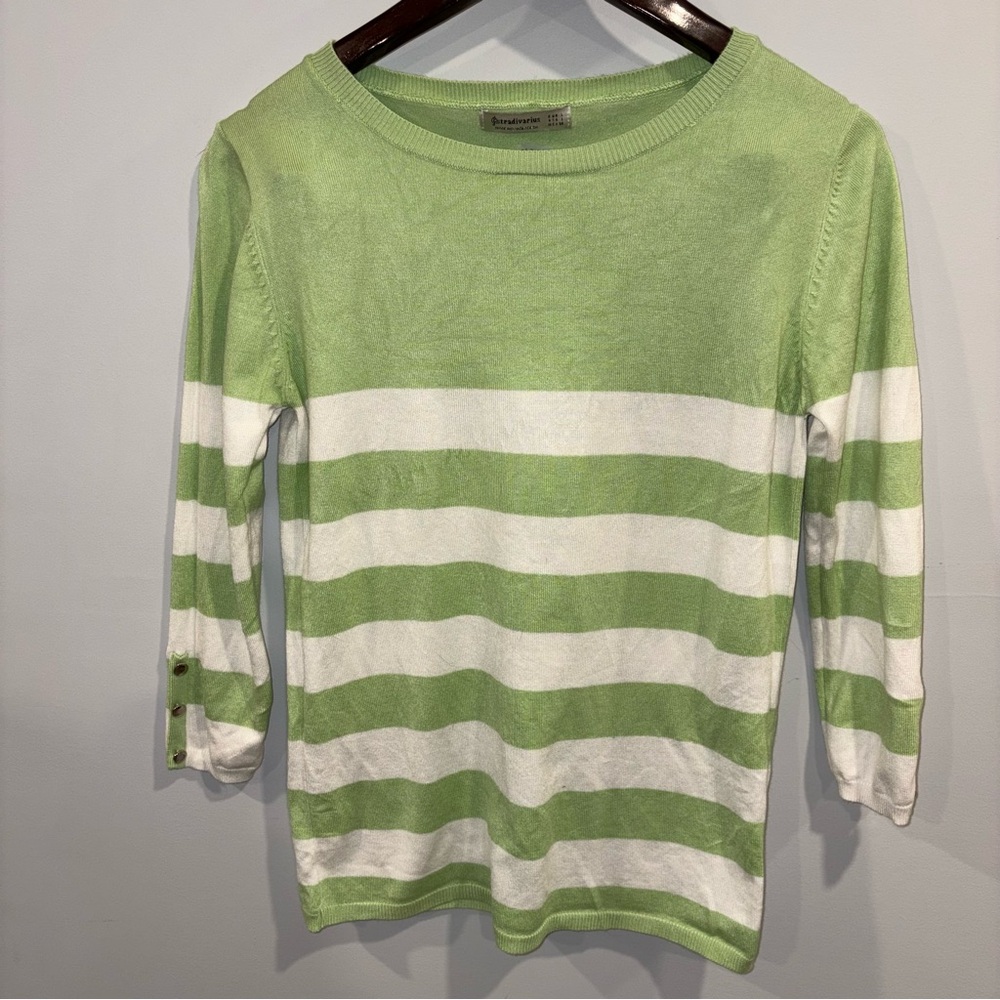 Green and White Striped Sweater